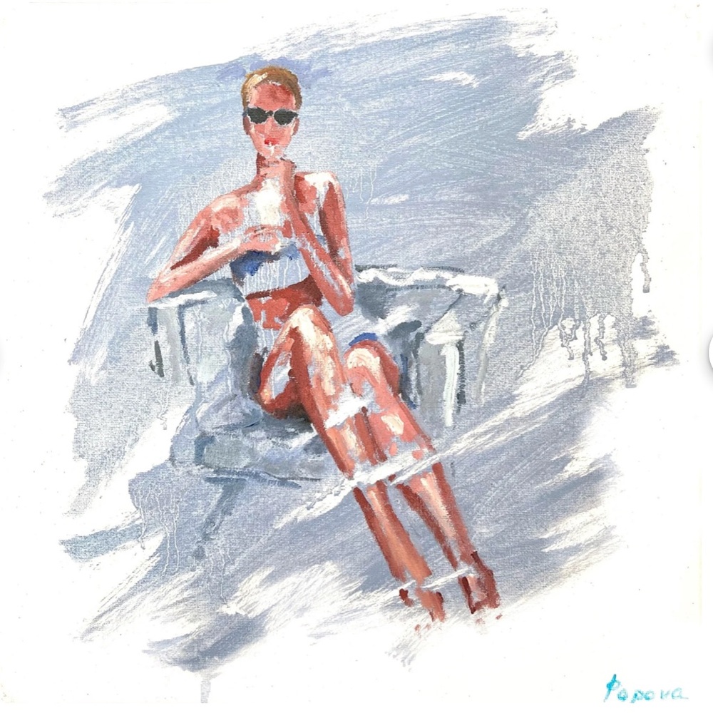 “Women with cocktail” Original Oil Painting